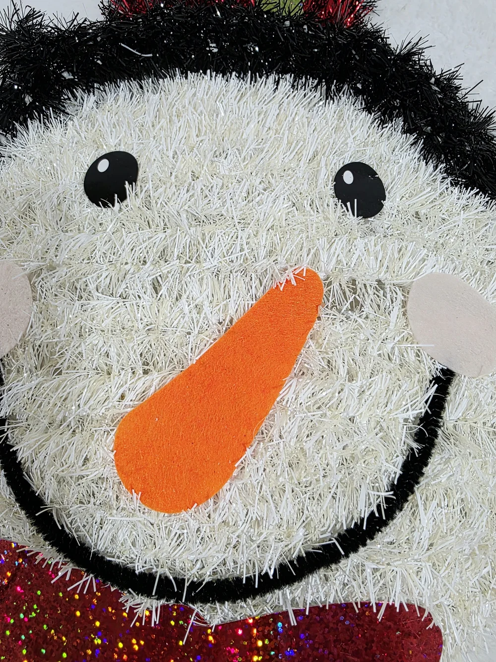 Holiday White Snowman Wall Decoration with Orange Carrot Nose